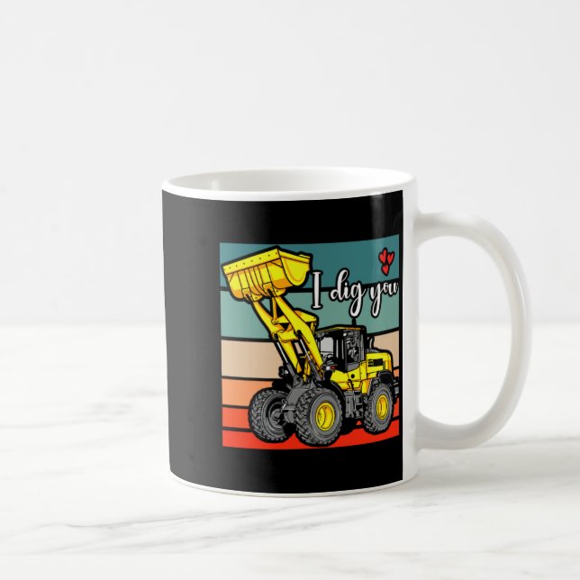 Construction Vehicles Valentines Hearts Excavator  Coffee Mug (Right)