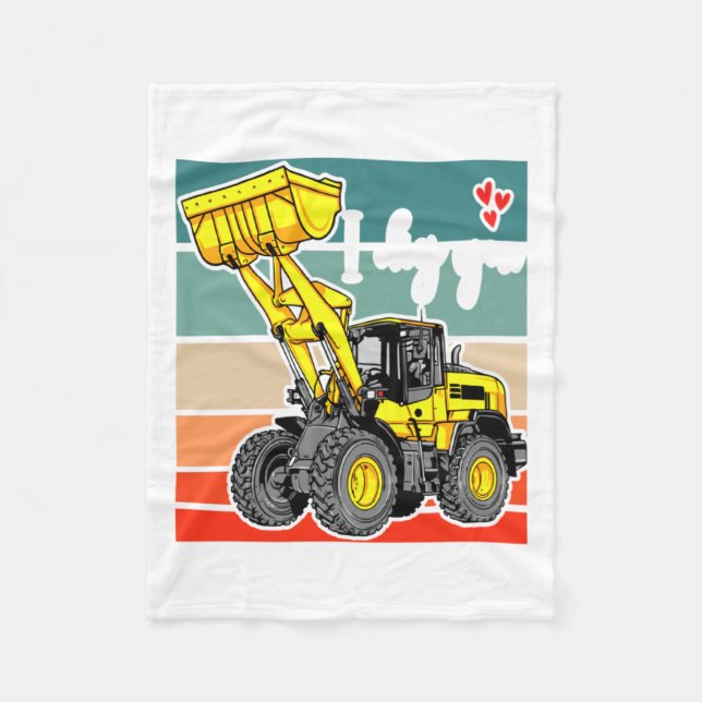 Construction Vehicles Valentines Hearts Excavator  Fleece Blanket (Front)