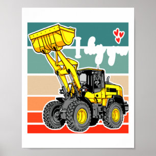 Construction Vehicles Valentines Hearts Excavator  Poster