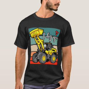 Construction Vehicles Valentines Hearts Excavator  T-Shirt