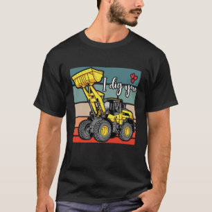 Construction Vehicles Valentines Hearts Excavator T-Shirt