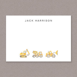 Construction Vehicles Watercolor Boys Monogrammed Card