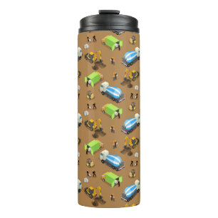 Construction Vehicles & Workers Pattern  Thermal Tumbler