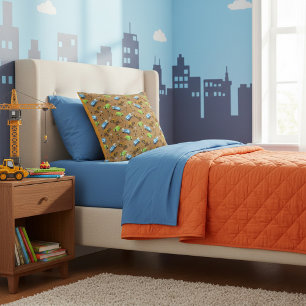 Construction Vehicles & Workers Pattern Throw Pill Cushion