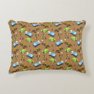 Construction Vehicles & Workers Pattern Throw Pill Decorative Cushion