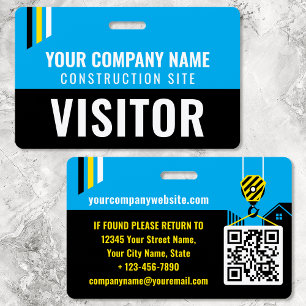 Construction Visitor Pass ID Blue Custom Badge ID Badge