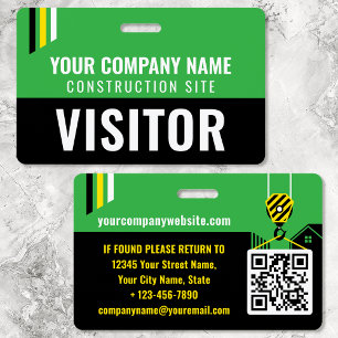 Construction Visitor Pass ID Green Custom Badge