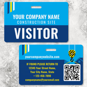 Construction Visitor Pass ID Navy Custom Badge ID Badge