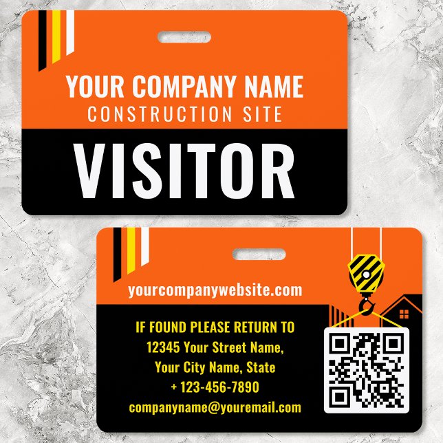 Construction Visitor Pass ID Orange Custom Badge ID Badge (Creator Uploaded)