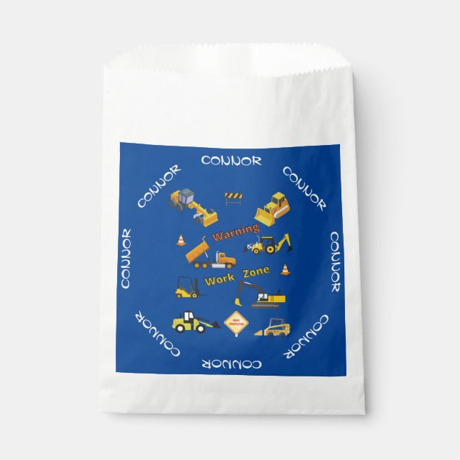 Construction Warning Work Zone Personalised Favour Bag (Front)