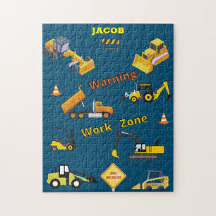 Construction Warning Work Zone w/ Name Jigsaw Puzzle
