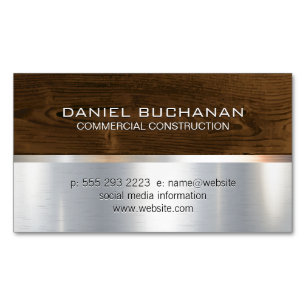 Construction   Wood Metallic Background Magnetic Business Card