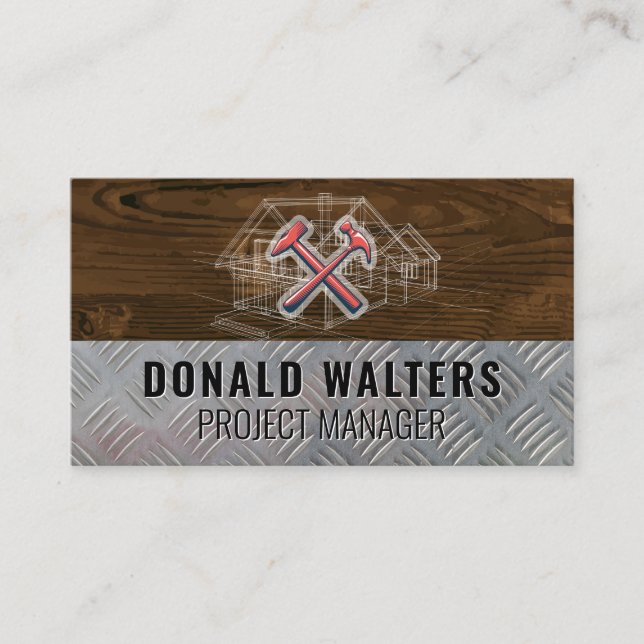 Construction | Wood | Steel | Blueprints Business Card (Front)