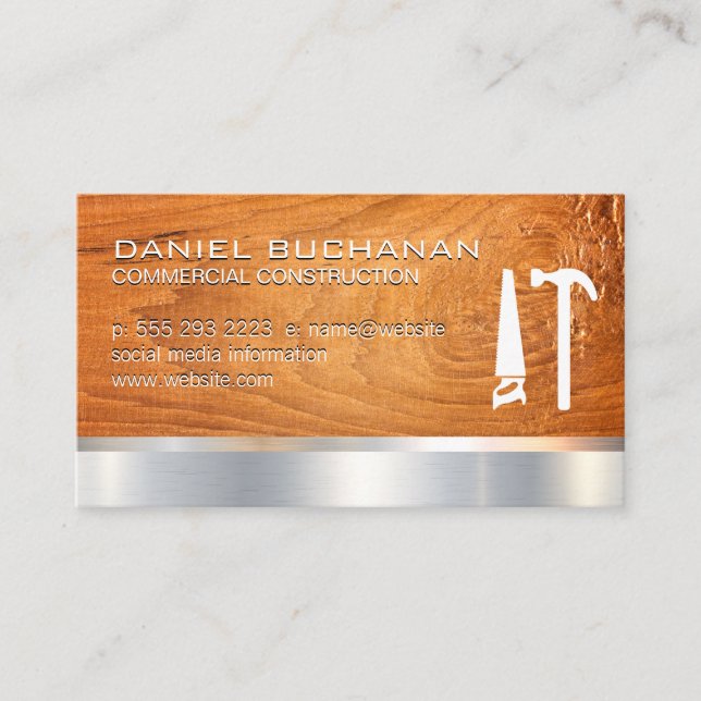 Construction | Wooden | Saw Hammer Tools  Business Card (Front)