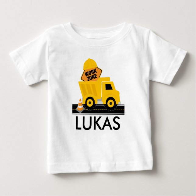 Construction Work Zone Birthday Shirt, Sibling Baby T-Shirt (Front)