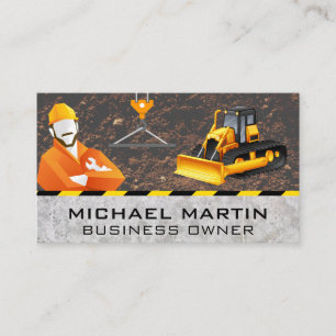 Construction Worker and Vehicle Building Business Card