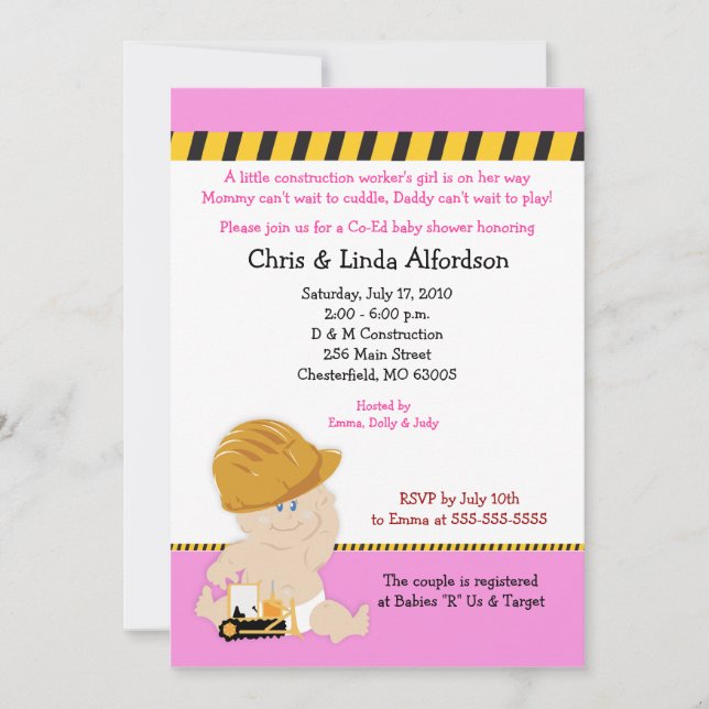 CONSTRUCTION WORKER Baby Shower Invitation 5x7 (Front)