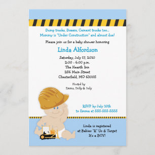CONSTRUCTION WORKER Baby Shower Invitation 5x7