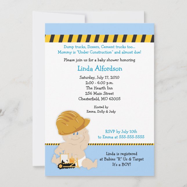 CONSTRUCTION WORKER Baby Shower Invitation 5x7 (Front)