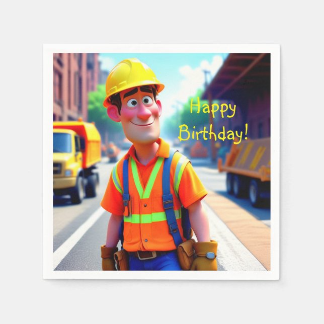 Construction Worker Birthday Napkin (Front)