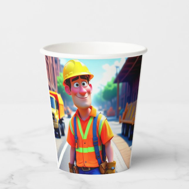 Construction Worker Birthday Paper Cups (Front)