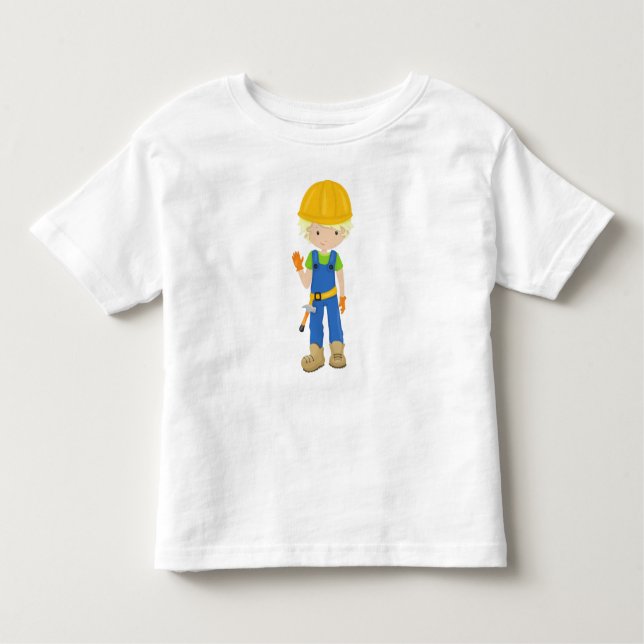 Construction Worker, Blonde Hair, Cute Boy, Hammer Toddler T-Shirt (Front)