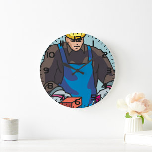 Construction Worker Bricklayer Hard Hat Builder  Large Clock