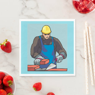 Construction Worker Bricklayer Hard Hat Builder Napkin
