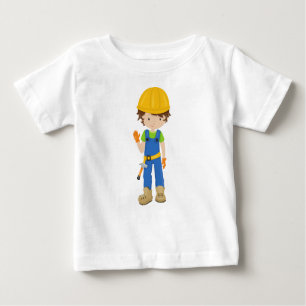 Construction Worker, Brown Hair, Cute Boy, Hammer Baby T-Shirt