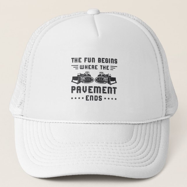 Construction Worker Bulldozer Pavement Ends Site Trucker Hat (Front)