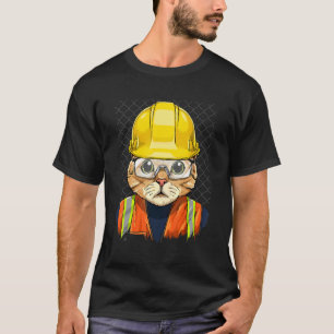 Construction Worker Cat Kitten Laborer Animal Pet T-Shirt