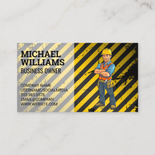 Construction Worker   Caution Work Site Business Card
