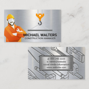 Construction Worker   Crane Pulley Business Card