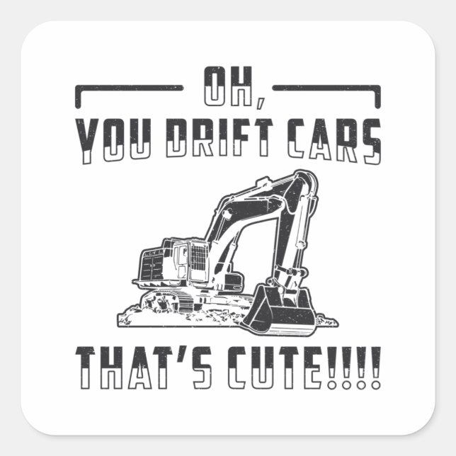 Construction Worker Excavator Drift Cars Cute Dig Square Sticker (Front)