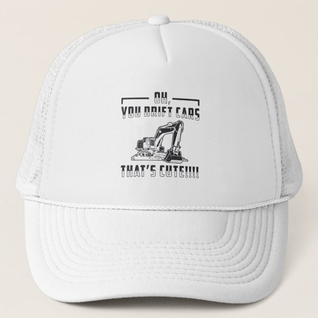 Construction Worker Excavator Drift Cars Cute Dig Trucker Hat (Front)