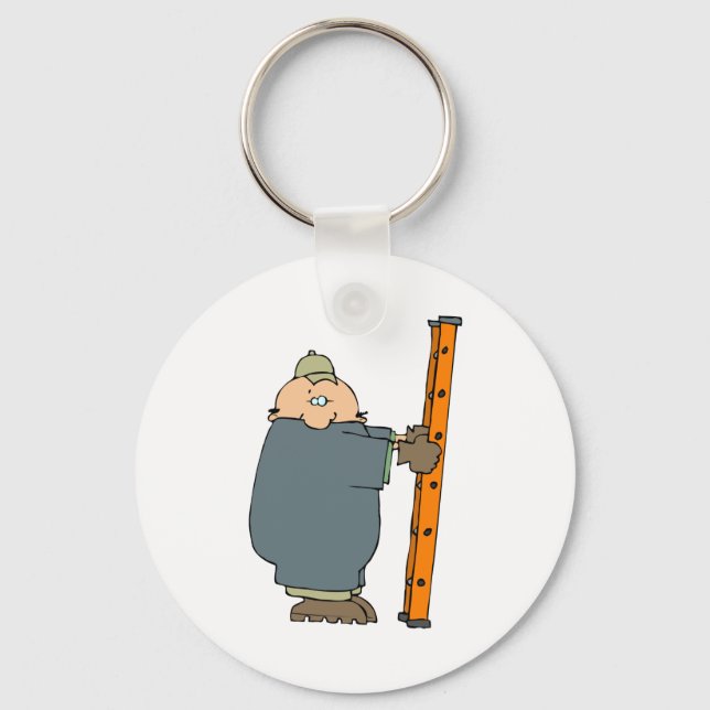 Construction Worker Holding Ladder Key Ring (Front)