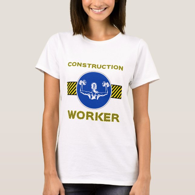 Construction Worker Humour Blue Sign Gym Girl T-Shirt (Front)