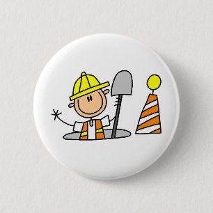 Construction Worker in Manhole Button