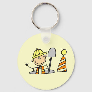 Construction Worker in Manhole Key Ring