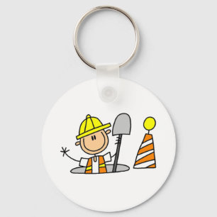 Construction Worker in Manhole Key Ring