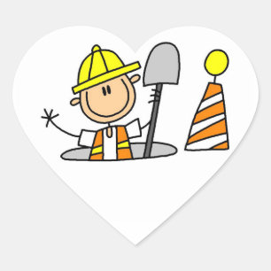 Construction Worker in Manhole T-shirts and Gifts Heart Sticker