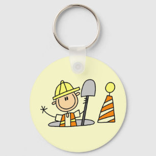 Construction Worker in Manhole T-shirts and Gifts Key Ring