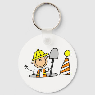 Construction Worker in Manhole T-shirts and Gifts Key Ring