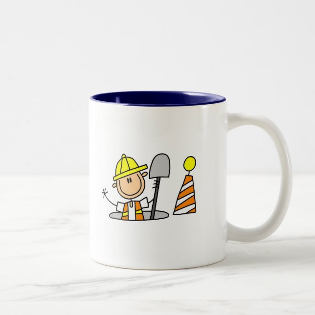 Construction Worker in Manhole Two-Tone Coffee Mug (Right)