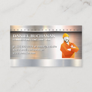 Construction Worker   Metallic Brushed   Rivets Business Card