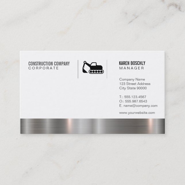 Construction Worker Metallic Trim Business Card (Front)