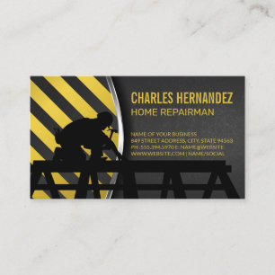 Construction Worker on Roof   General Contractor Business Card