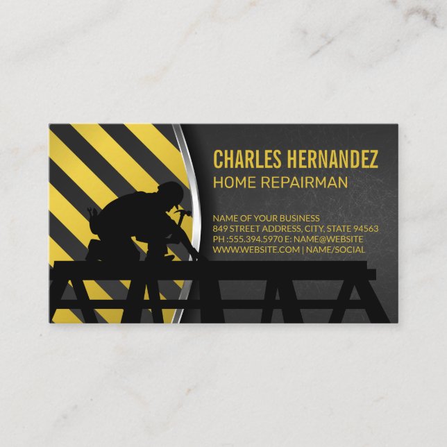 Construction Worker on Roof | General Contractor Business Card (Front)