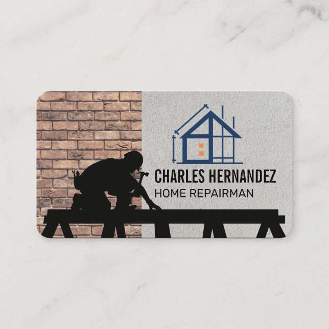 Construction Worker on Roof | General Contractor Business Card (Front)