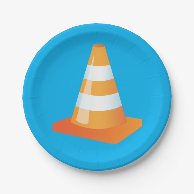Construction Worker Party Orange Traffic Cone Paper Plate (Front)
